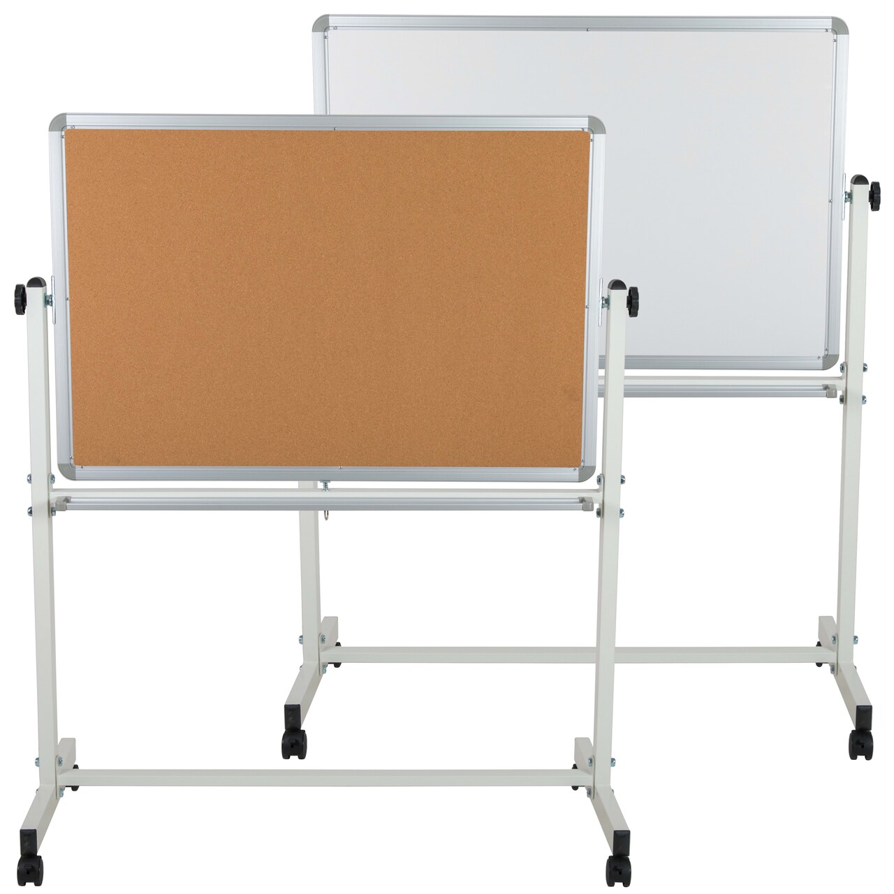 Emma and Oliver Reversible Mobile Cork Bulletin Board and White Board Stand with Pen Tray
